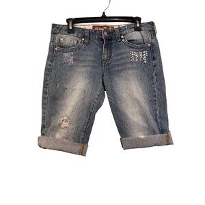 Vintage Hint Jeans Denim Shorts Womens Size 9 Distressed Rhinestone Embellished